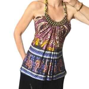Sky Beaded Halter Top – Festival Y2K Boho Going Out Top (M)